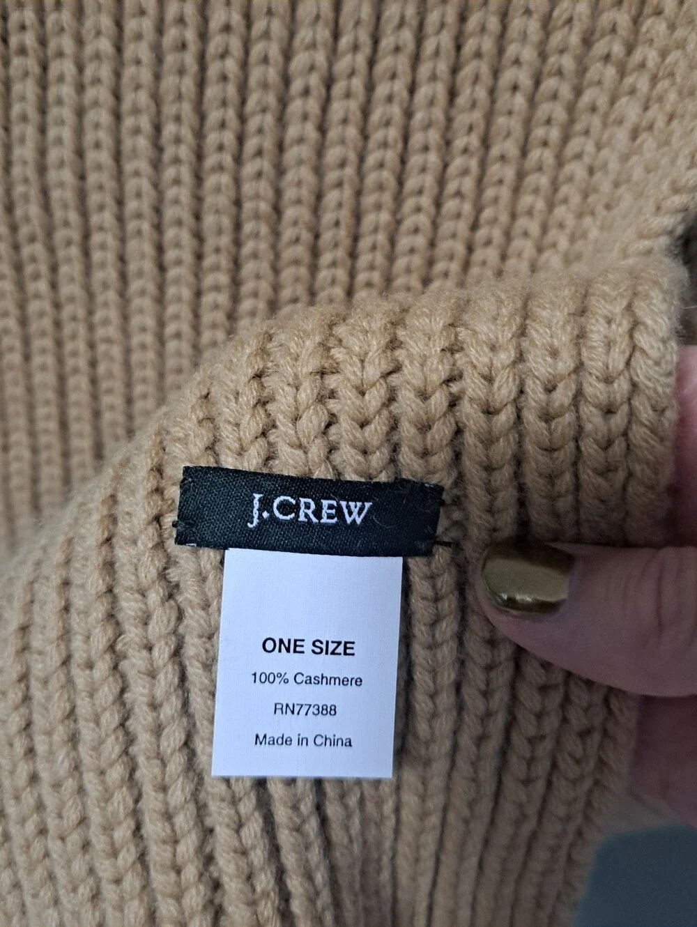 J.Crew Vintage 100% Cashmere Knit Scarf Camel